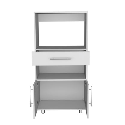 Kitchen Pantry 48" H, Two Open Storage Shelves, One for Microwave, Two Doors, Four Legs, White image 2