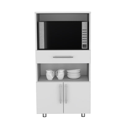 Kitchen Pantry 48" H, Two Open Storage Shelves, One for Microwave, Two Doors, Four Legs, White image 6