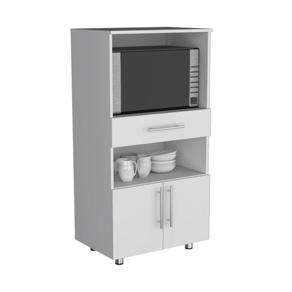 Kitchen Pantry 48" H, Two Open Storage Shelves, One for Microwave, Two Doors, Four Legs, White image 5