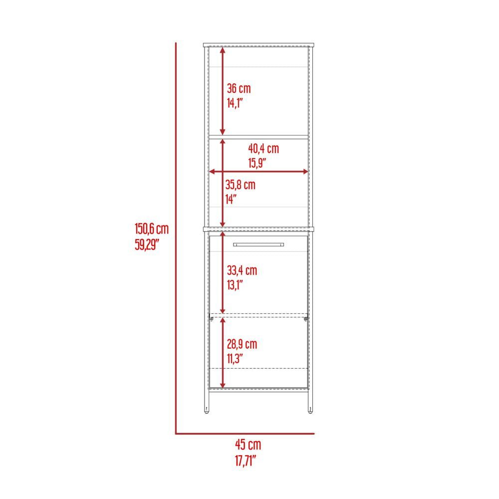 Kitchen Pantry 59" H, Two Open Storage Shelves, Single Door Cabinet, Two Interior Shelves, White image 5