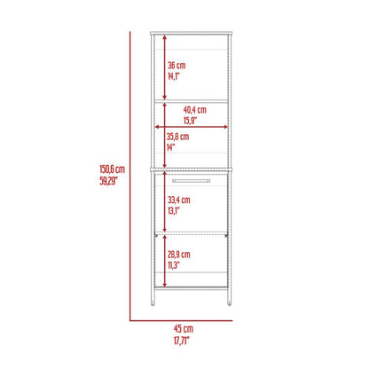 Kitchen Pantry 59" H, Two Open Storage Shelves, Single Door Cabinet, Two Interior Shelves, White image 5