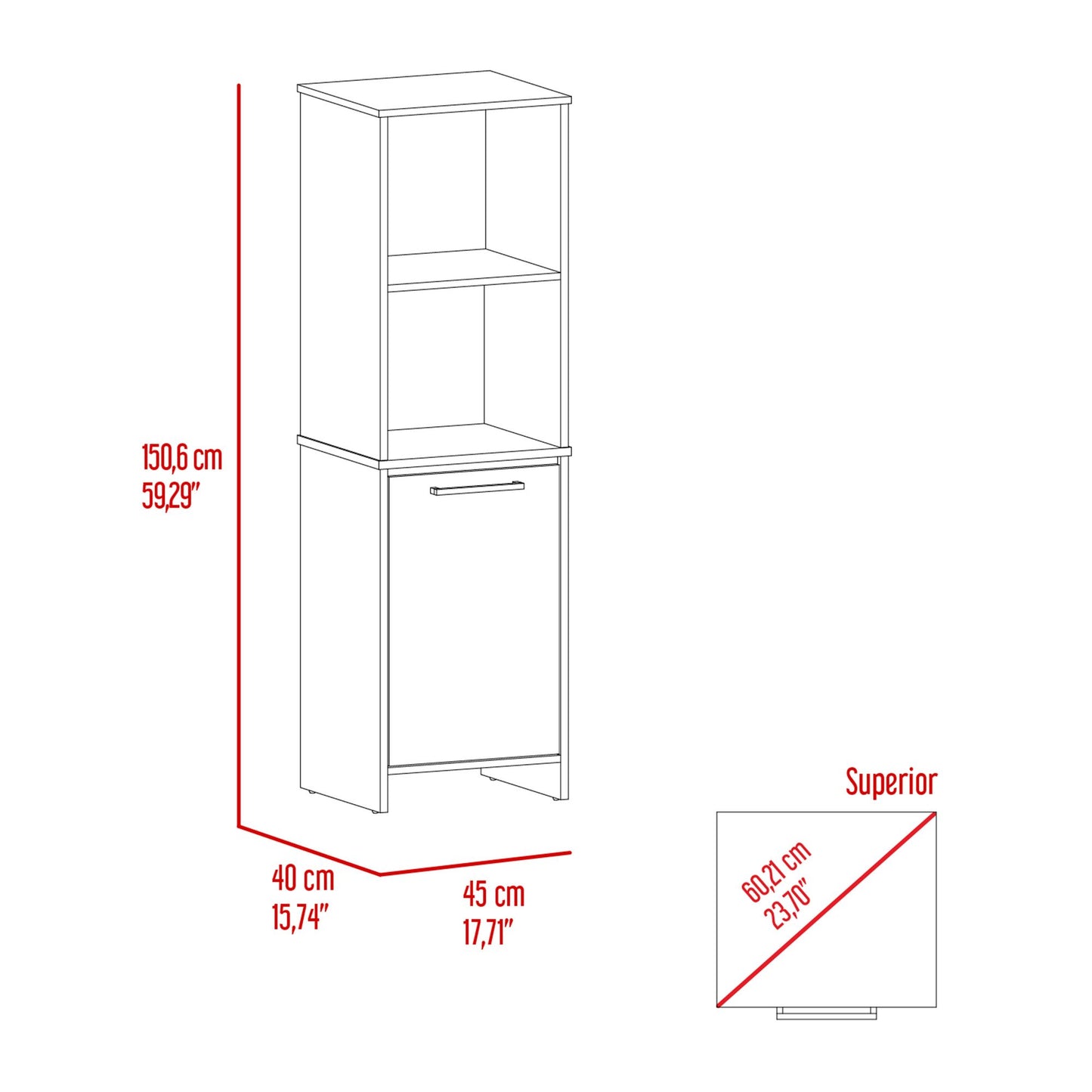 Kitchen Pantry 59" H, Two Open Storage Shelves, Single Door Cabinet, Two Interior Shelves, White image 6