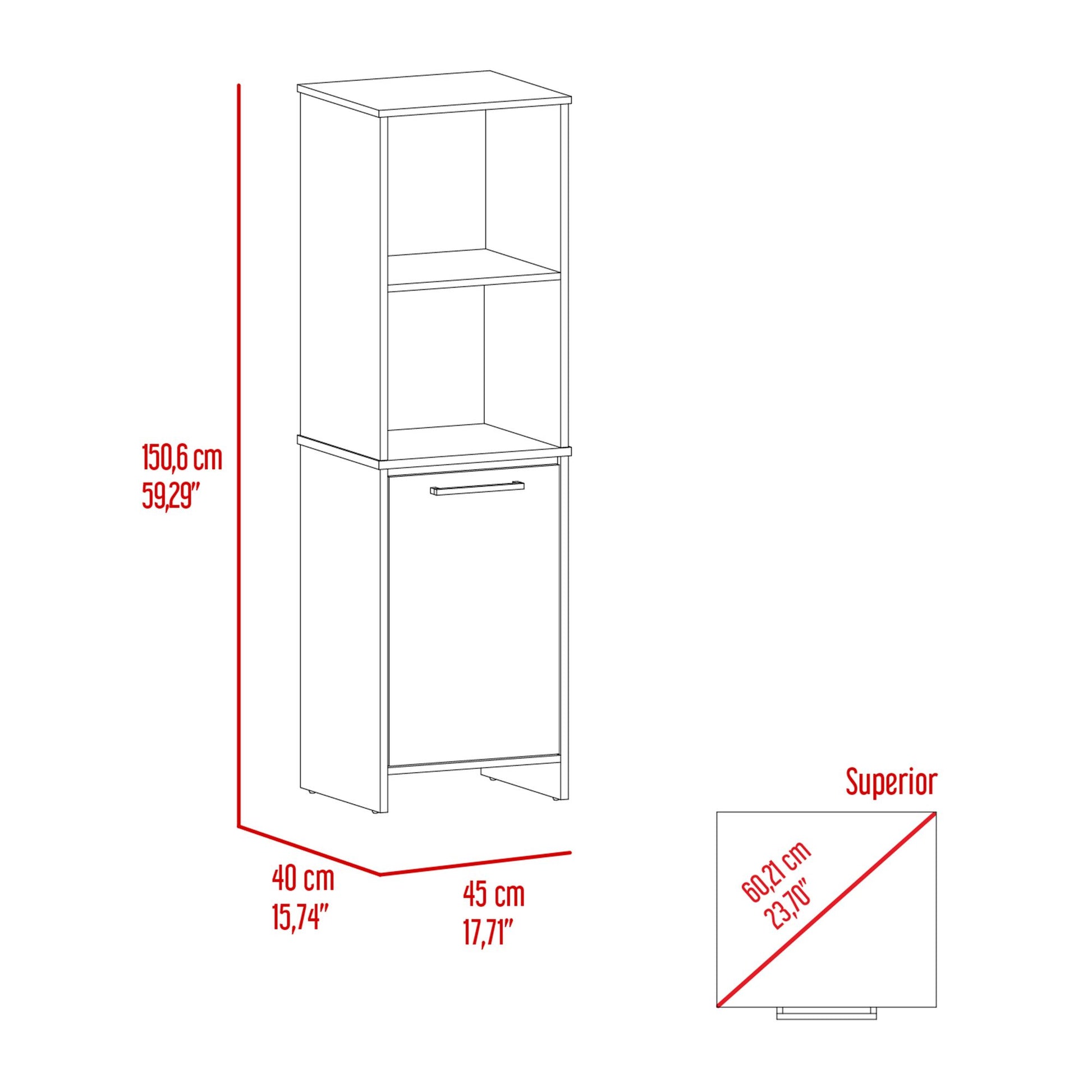 Kitchen Pantry 59" H, Two Open Storage Shelves, Single Door Cabinet, Two Interior Shelves, White image 6
