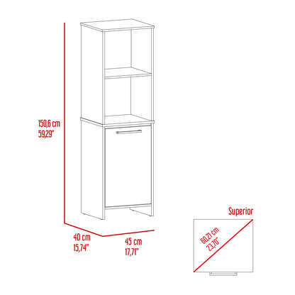 Kitchen Pantry 59" H, Two Open Storage Shelves, Single Door Cabinet, Two Interior Shelves, White image 6