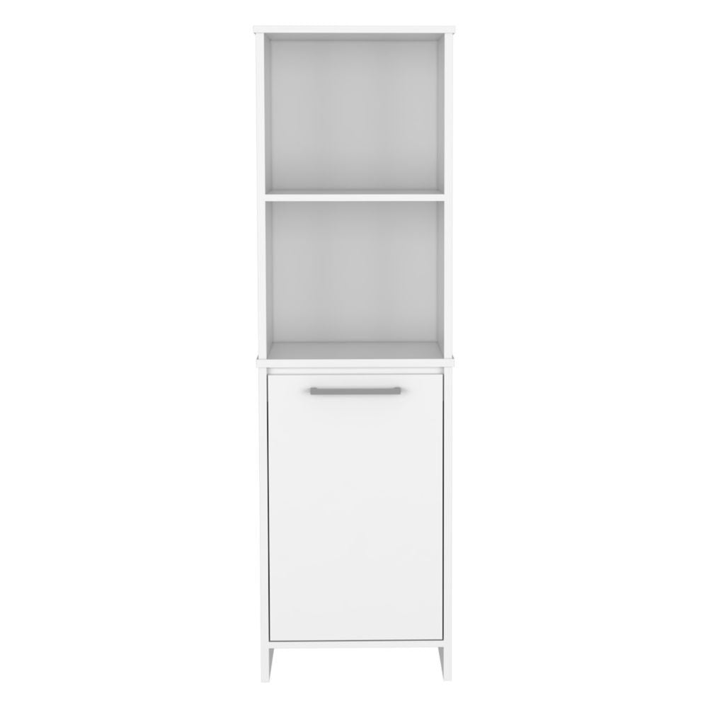 Kitchen Pantry 59" H, Two Open Storage Shelves, Single Door Cabinet, Two Interior Shelves, White image 3