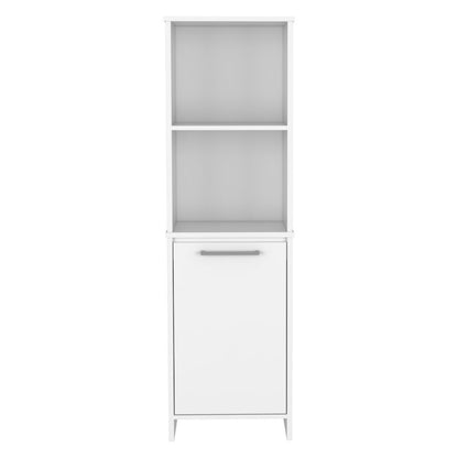 Kitchen Pantry 59" H, Two Open Storage Shelves, Single Door Cabinet, Two Interior Shelves, White image 3