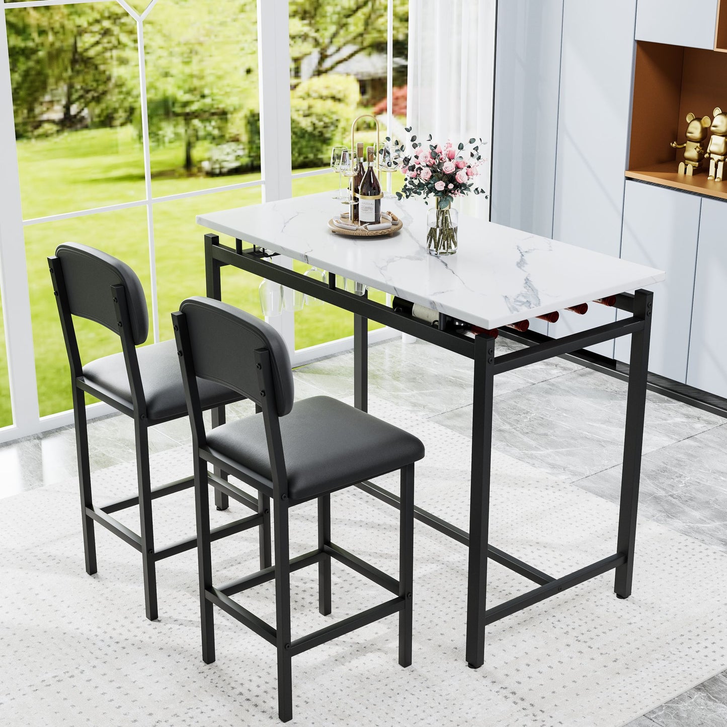 Kitchen Table Set, Dining Table and Chairs for 2, 3 Piece Dining Room Table Set with 2 Upholstered Chairs, Bar Dining Ta image 1