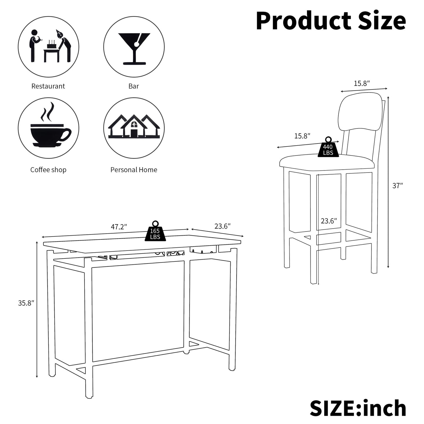 Kitchen Table Set, Dining Table and Chairs for 2, 3 Piece Dining Room Table Set with 2 Upholstered Chairs, Bar Dining Ta image 5
