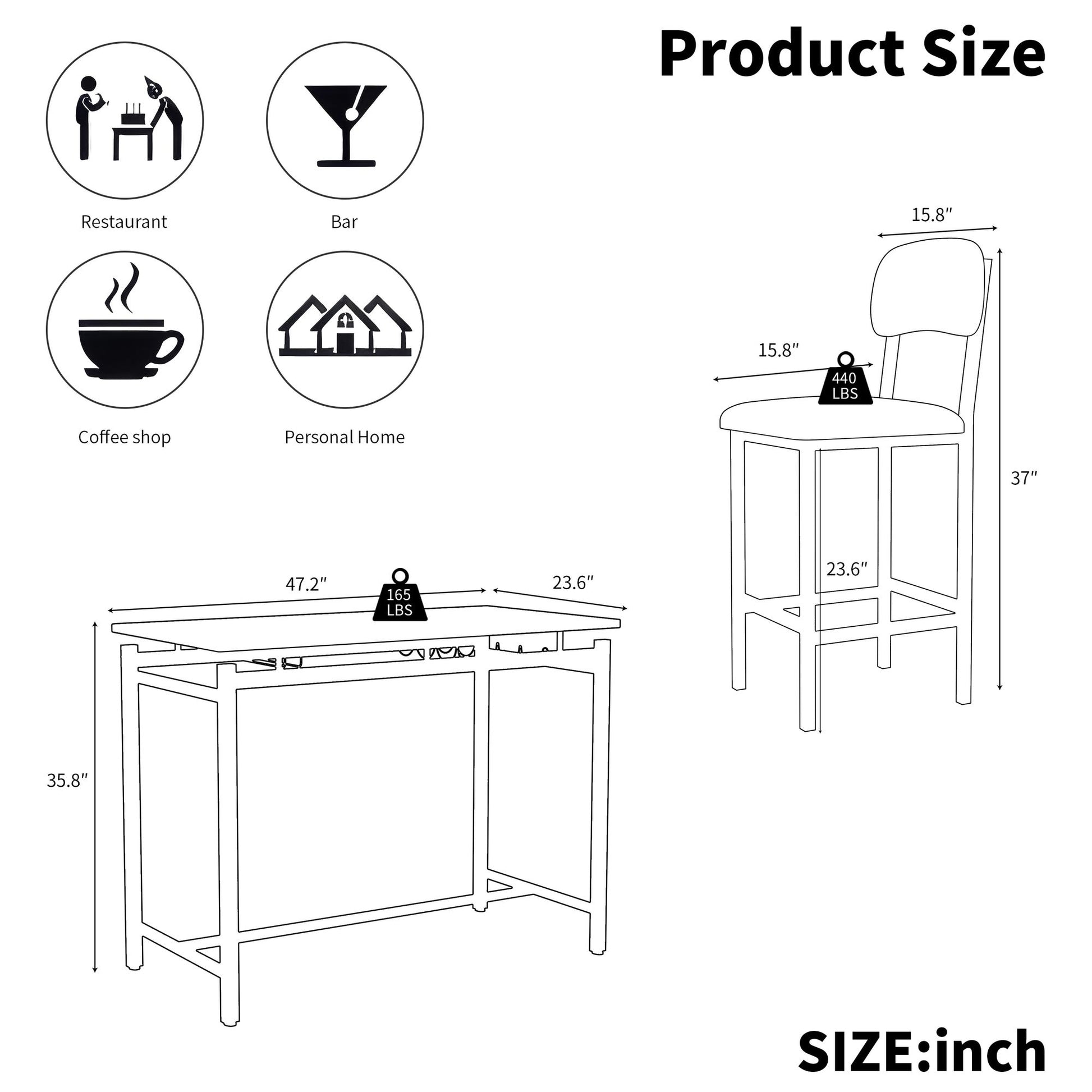 Kitchen Table Set, Dining Table and Chairs for 2, 3 Piece Dining Room Table Set with 2 Upholstered Chairs, Bar Dining Ta image 5
