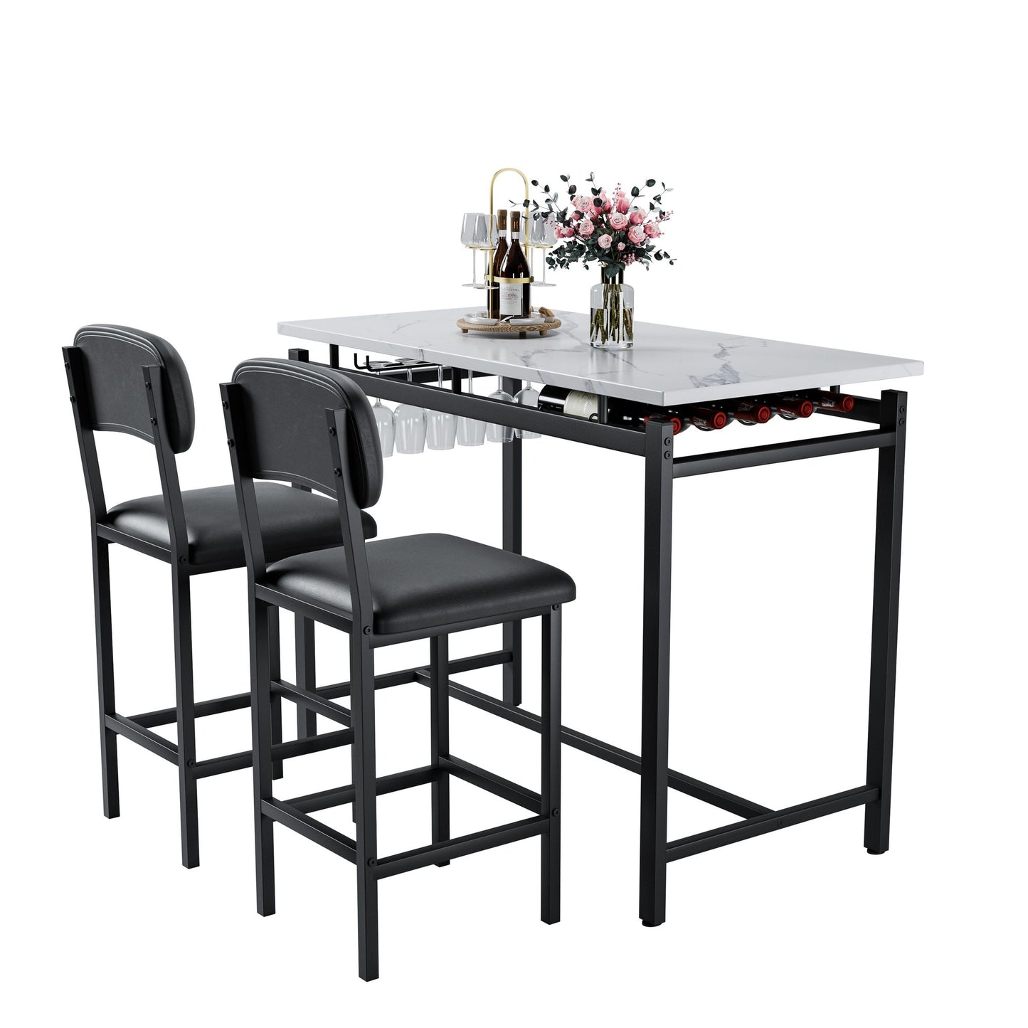 Kitchen Table Set, Dining Table and Chairs for 2, 3 Piece Dining Room Table Set with 2 Upholstered Chairs, Bar Dining Ta image 7