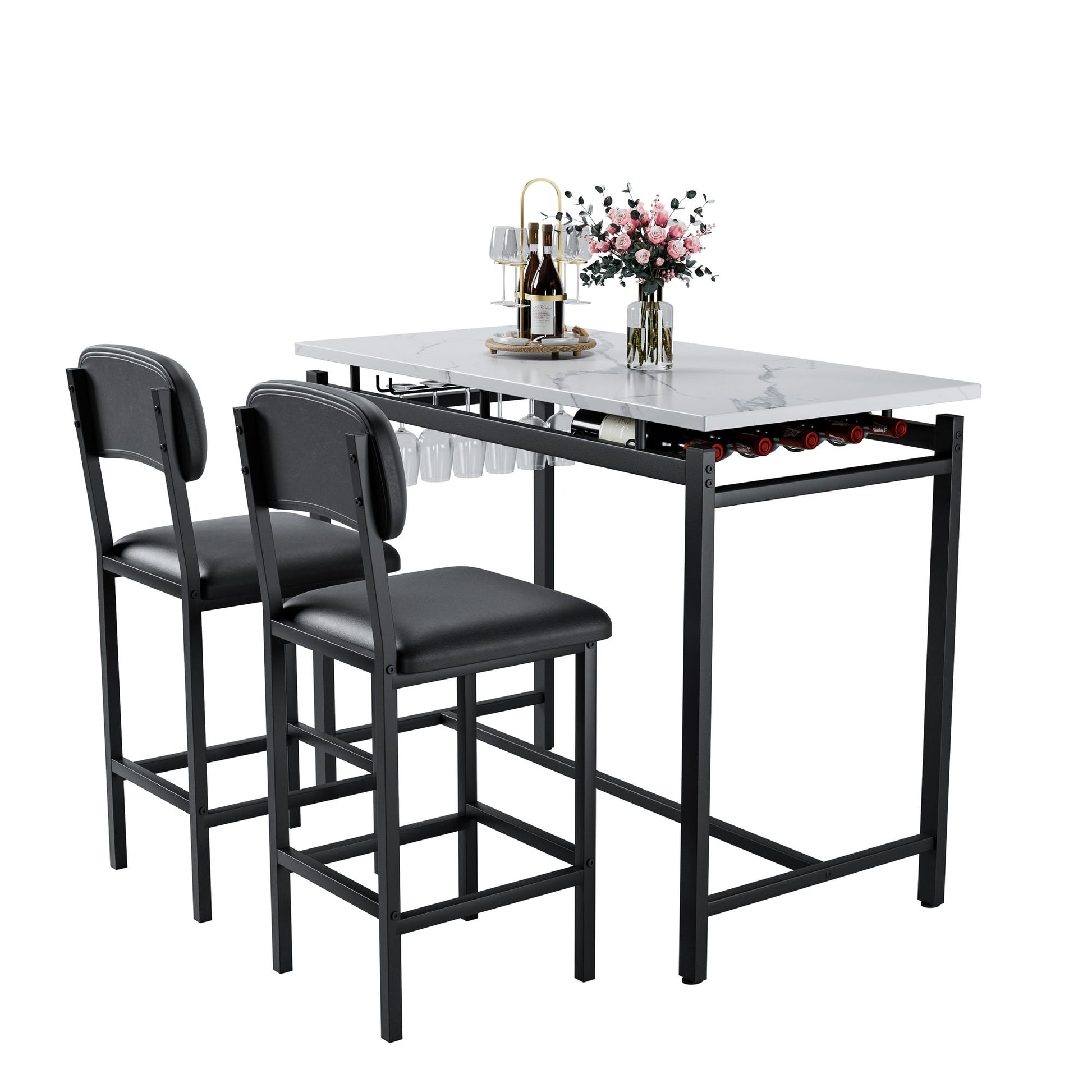 Kitchen Table Set, Dining Table and Chairs for 2, 3 Piece Dining Room Table Set with 2 Upholstered Chairs, Bar Dining Ta image 7