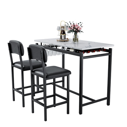 Kitchen Table Set, Dining Table and Chairs for 2, 3 Piece Dining Room Table Set with 2 Upholstered Chairs, Bar Dining Ta image 7