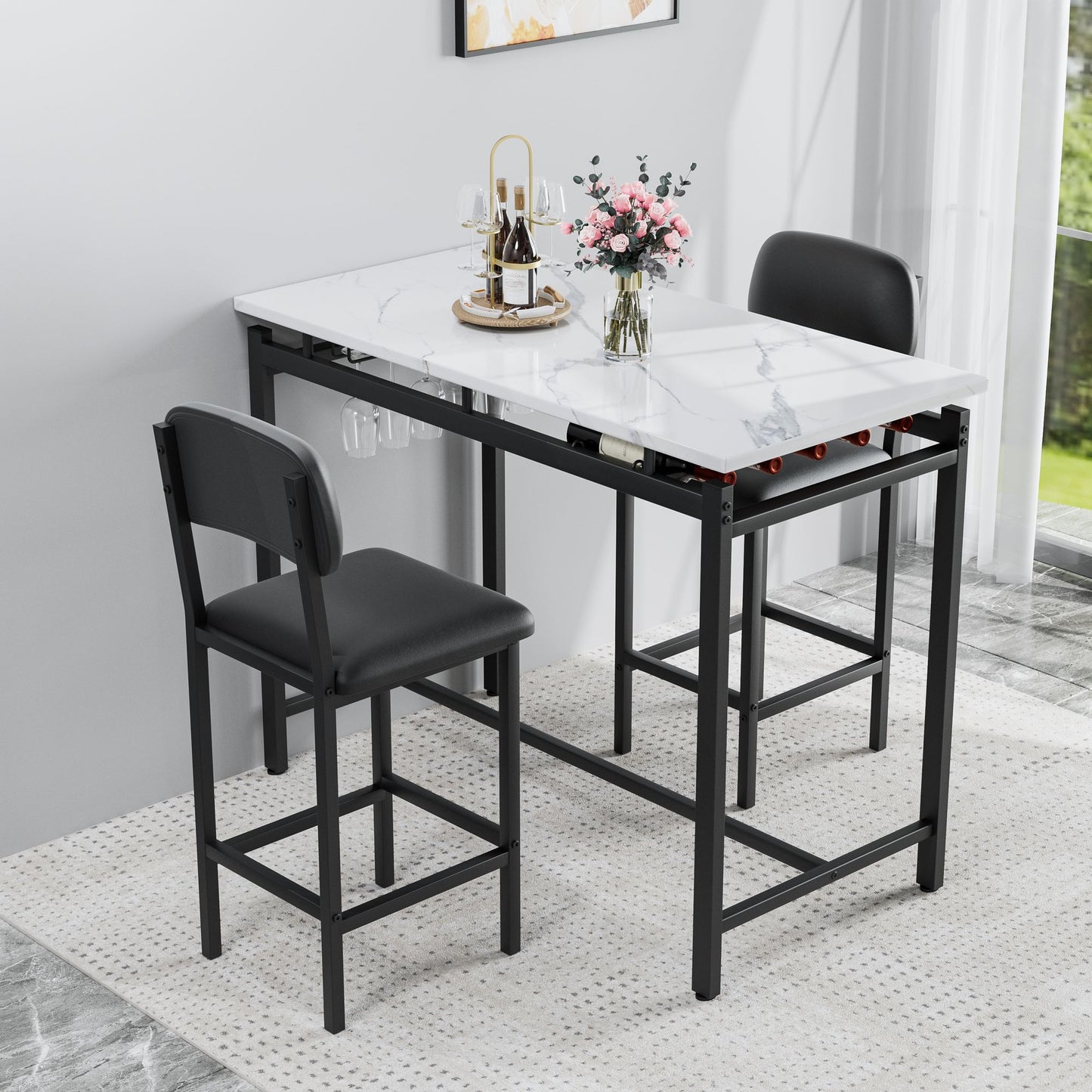 Kitchen Table Set, Dining Table and Chairs for 2, 3 Piece Dining Room Table Set with 2 Upholstered Chairs, Bar Dining Ta image 3