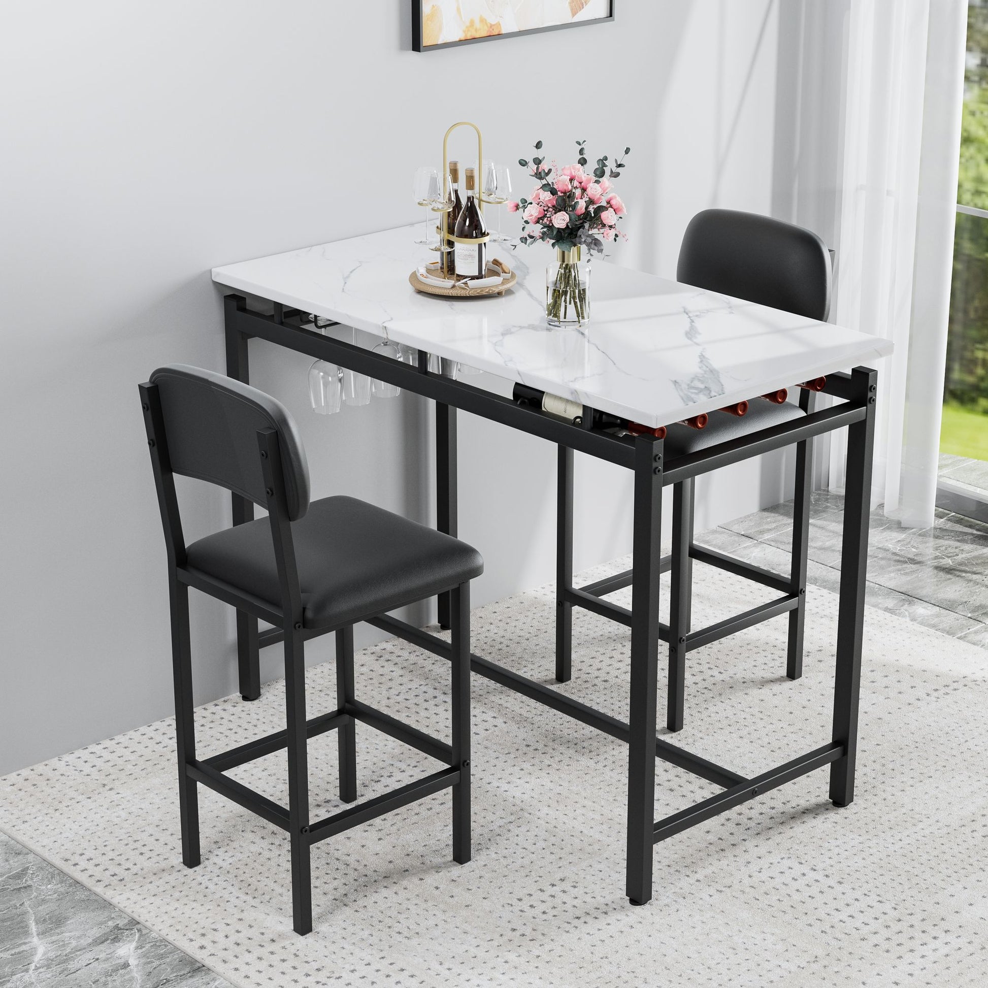 Kitchen Table Set, Dining Table and Chairs for 2, 3 Piece Dining Room Table Set with 2 Upholstered Chairs, Bar Dining Ta image 3
