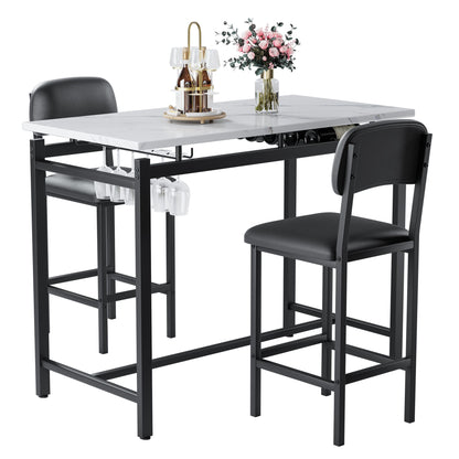 Kitchen Table Set, Dining Table and Chairs for 2, 3 Piece Dining Room Table Set with 2 Upholstered Chairs, Bar Dining Ta image 6