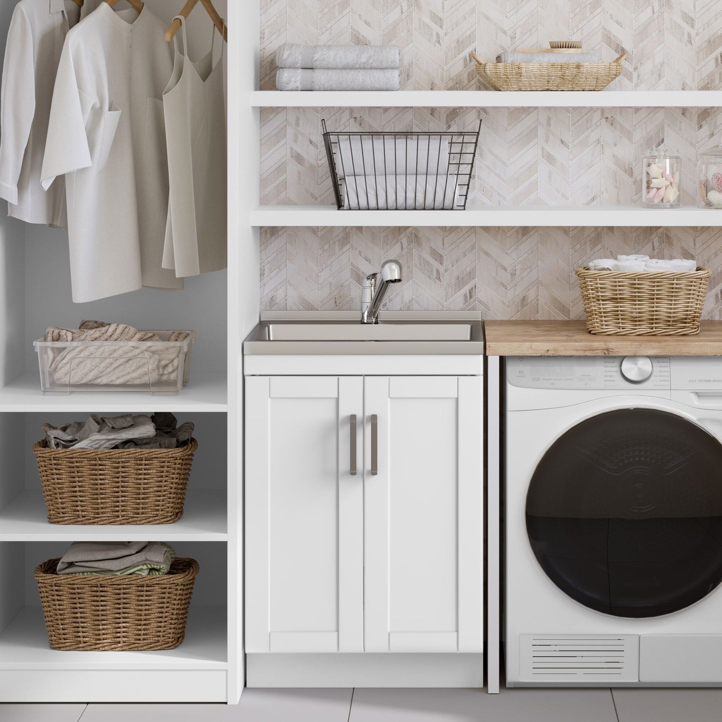 Kyle - 24" Laundry Cabinet with Faucet and Stainless Steel Sink - White image 9