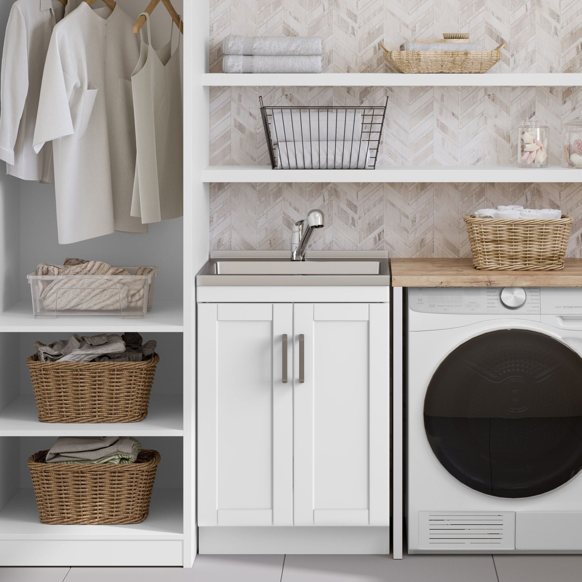Kyle - 24" Laundry Cabinet with Faucet and Stainless Steel Sink - White image 9