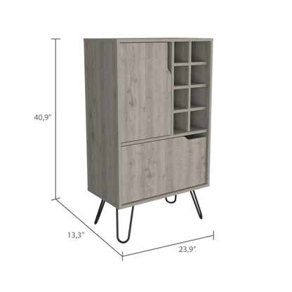 L Bar Single Door Cabinet, Eight Built-in Wine Rack, Four Legs, Light Gray image 5