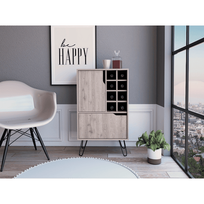 L Bar Single Door Cabinet, Eight Built-in Wine Rack, Four Legs, Light Gray image 1