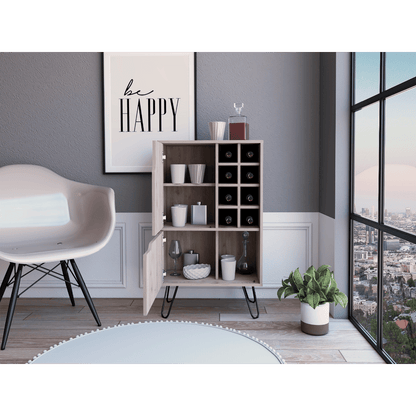 L Bar Single Door Cabinet, Eight Built-in Wine Rack, Four Legs, Light Gray image 2
