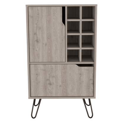 L Bar Single Door Cabinet, Eight Built-in Wine Rack, Four Legs, Light Gray image 3