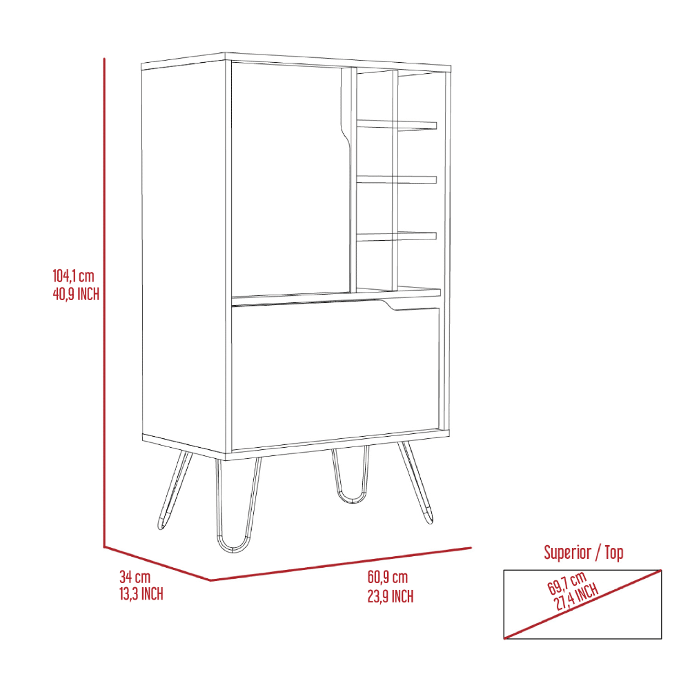 L Bar Single Door Cabinet, Eight Built-in Wine Rack, Four Legs, Light Gray image 6