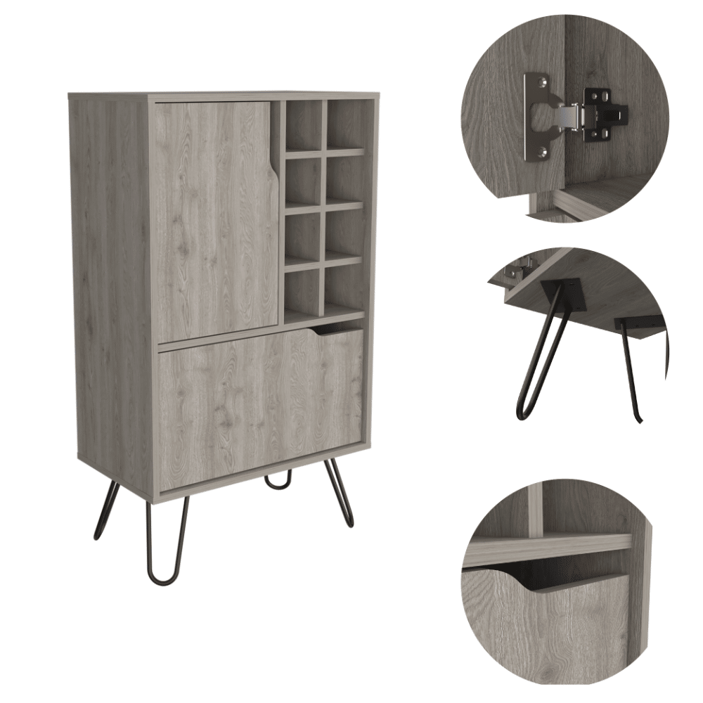 L Bar Single Door Cabinet, Eight Built-in Wine Rack, Four Legs, Light Gray image 4