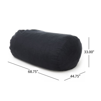 Lara 6.5 Foot Suede Cylindrical Bean Bag, Black image 3