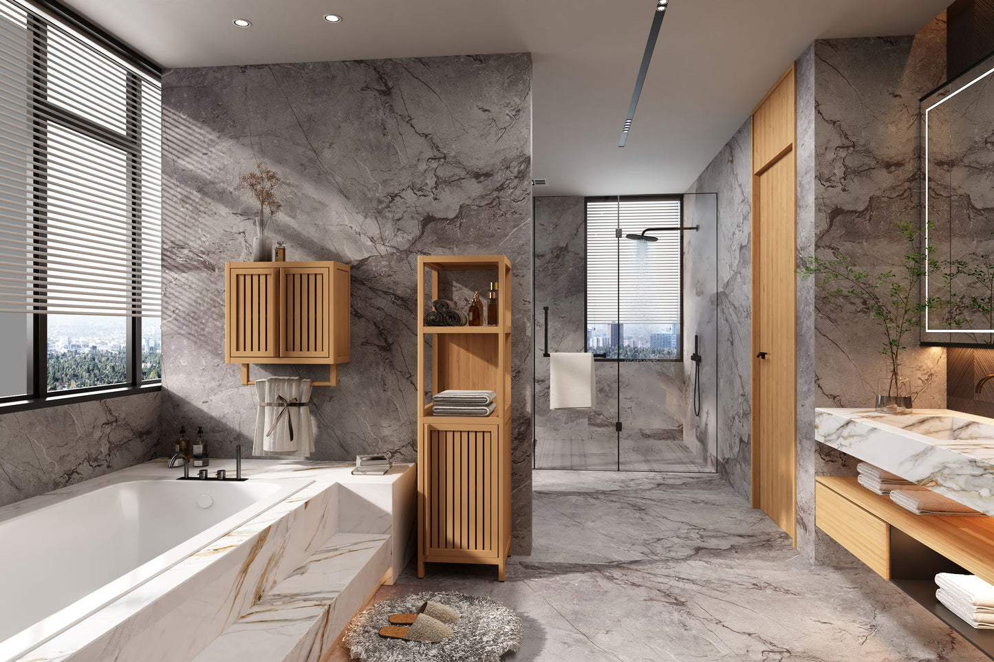 Large capacity multifunctional bamboo storage cabinet furniture for bathroom and living room image 2