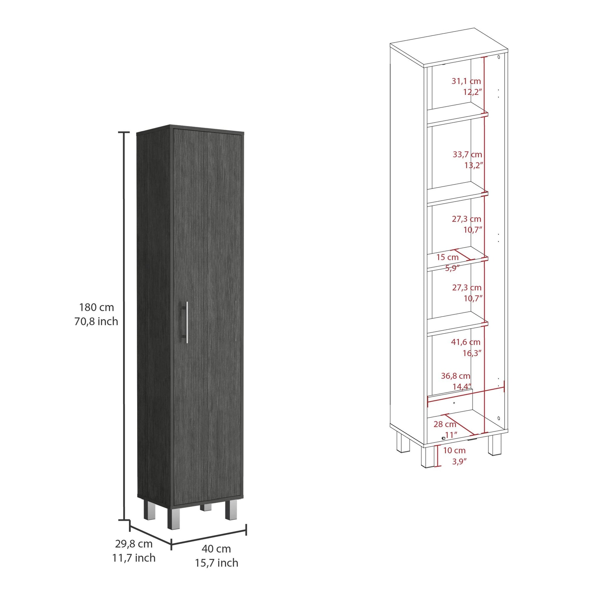 Laska Storage Cabinet, Broom Hangers, 1 Door image 3