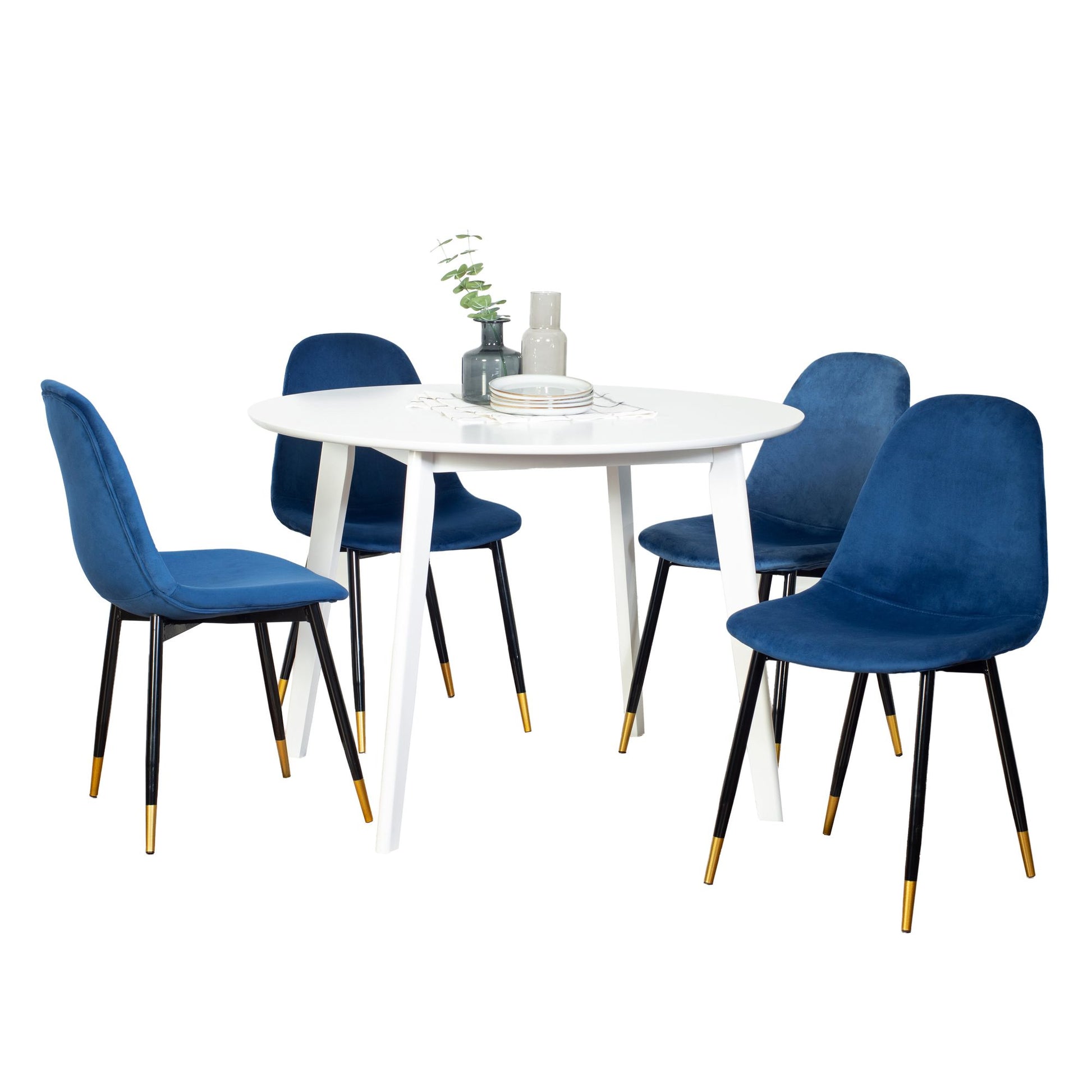 Lassan Contemporary 5-Piece Dining Set, White Round Dining Table with 4 Chairs image 1