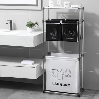 3 Tier Laundry Hamper with Metal Hooks - Hanging Towels