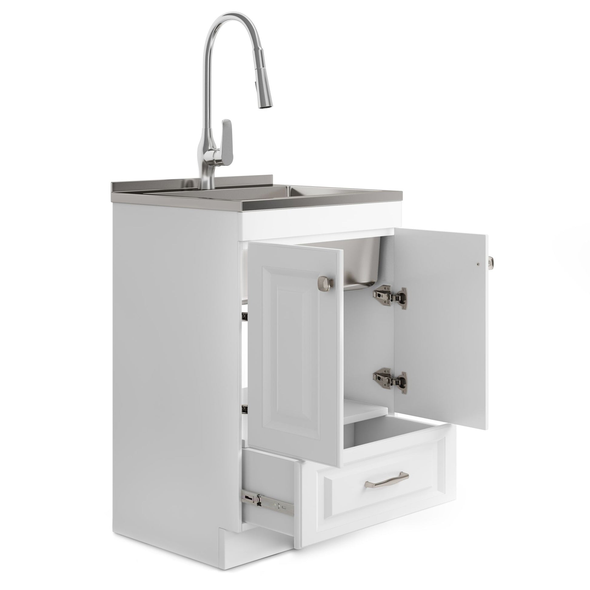 Lawrence - 24" Laundry Cabinet with Faucet and Stainless Steel Sink - White image 7
