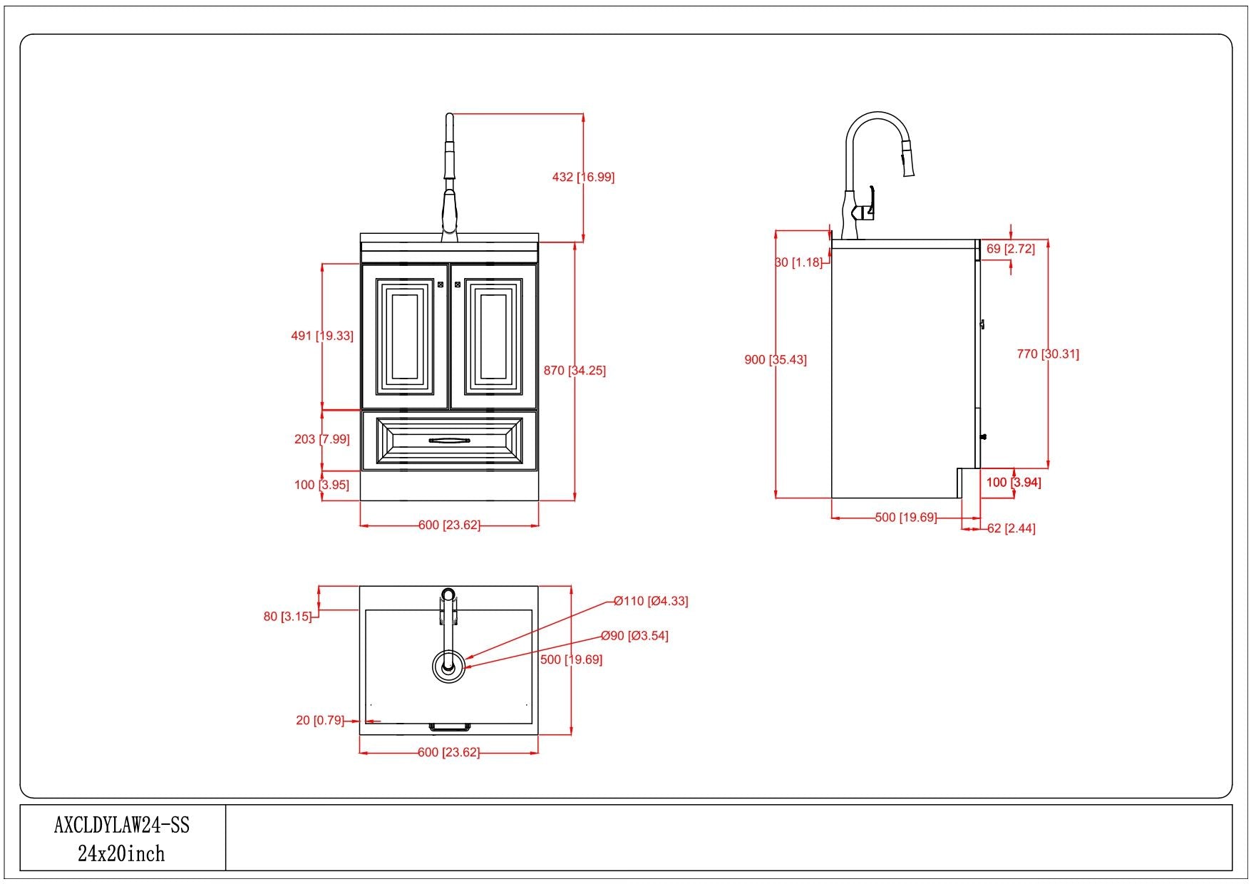 Lawrence - 24" Laundry Cabinet with Faucet and Stainless Steel Sink - White image 8