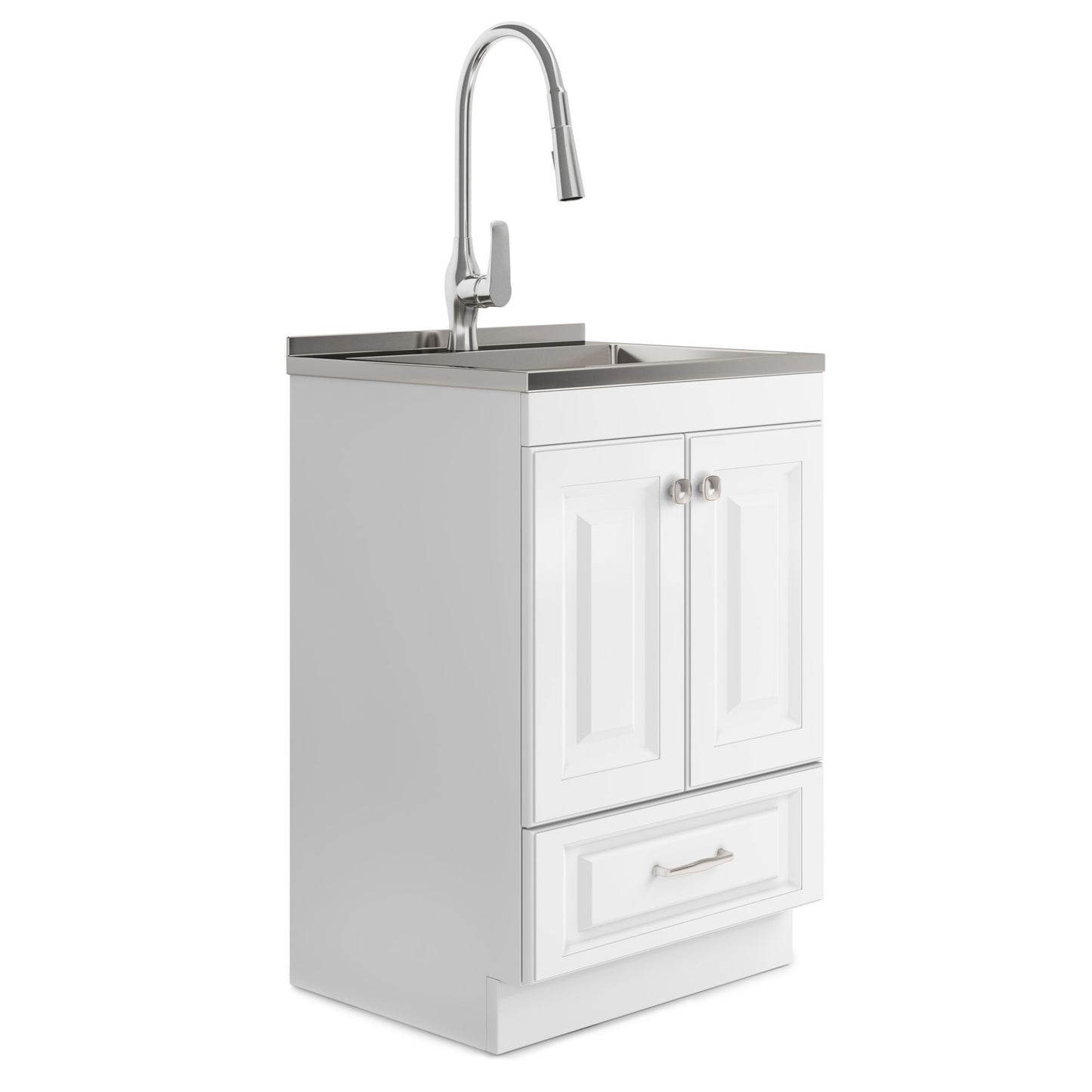 Lawrence - 24" Laundry Cabinet with Faucet and Stainless Steel Sink - White image 1
