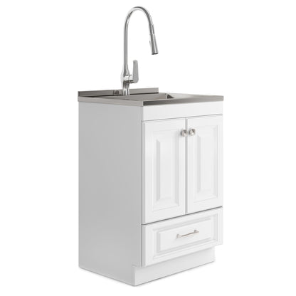Lawrence - 24" Laundry Cabinet with Faucet and Stainless Steel Sink - White image 1