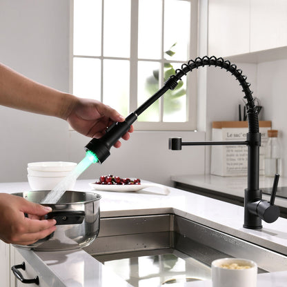 LED Commercial Kitchen Faucet with Pull Down Sprayer, Single Handle Single Lever Kitchen Sink Faucet image 4