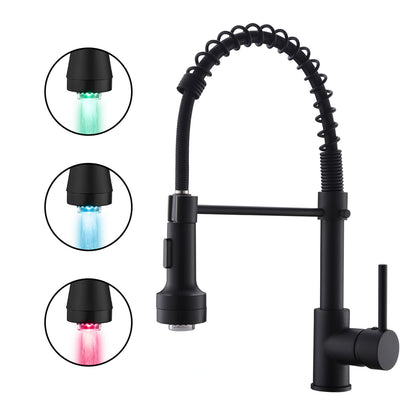 LED Commercial Kitchen Faucet with Pull Down Sprayer, Single Handle Single Lever Kitchen Sink Faucet image 1