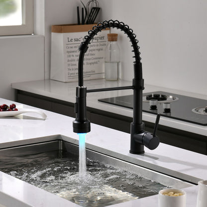 LED Commercial Kitchen Faucet with Pull Down Sprayer, Single Handle Single Lever Kitchen Sink Faucet image 2