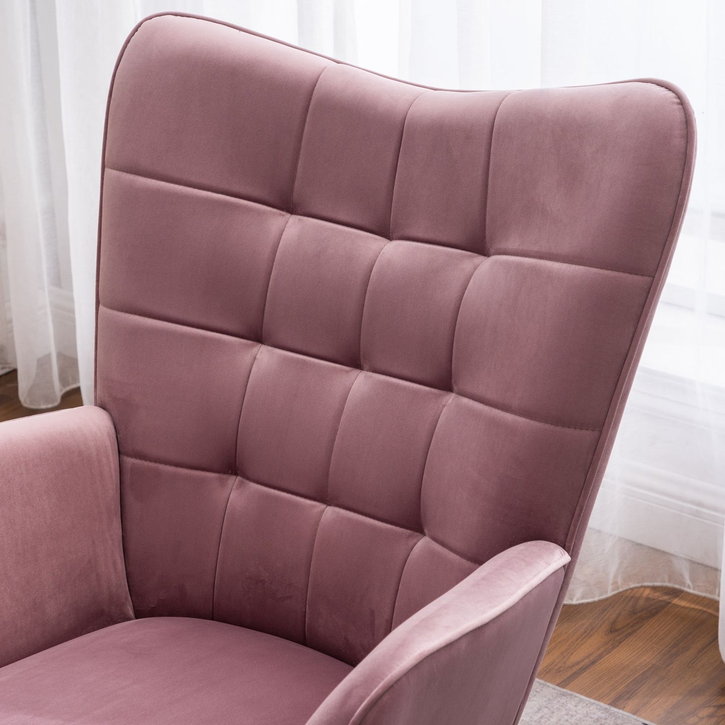 Leiria Contemporary Silky Velvet Tufted Accent Chair with Ottoman, Mauve image 6