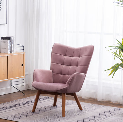 Leiria Contemporary Silky Velvet Tufted Accent Chair with Ottoman, Mauve image 3