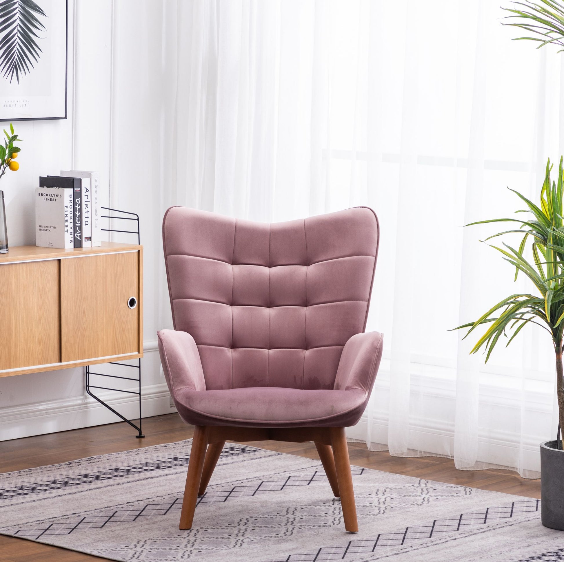 Leiria Contemporary Silky Velvet Tufted Accent Chair with Ottoman, Mauve image 4