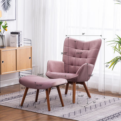 Leiria Contemporary Silky Velvet Tufted Accent Chair with Ottoman, Mauve image 15