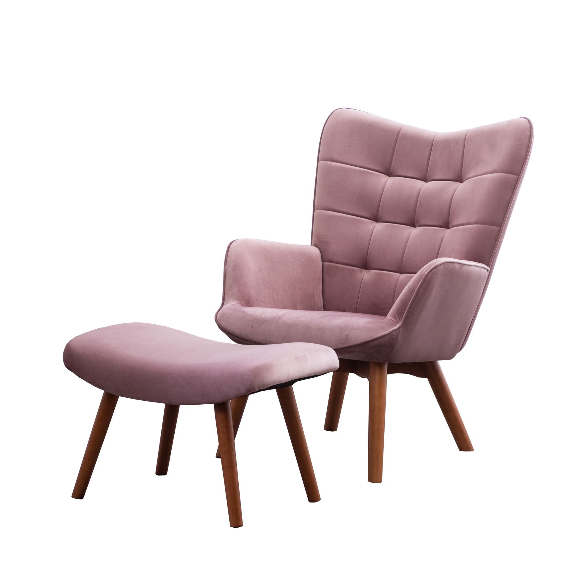 Leiria Contemporary Silky Velvet Tufted Accent Chair with Ottoman, Mauve image 14