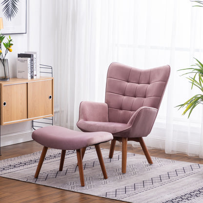 Leiria Contemporary Silky Velvet Tufted Accent Chair with Ottoman, Mauve image 1