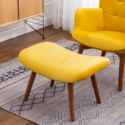 Leiria Contemporary Silky Velvet Tufted Accent Chair with Ottoman, Yellow image 5