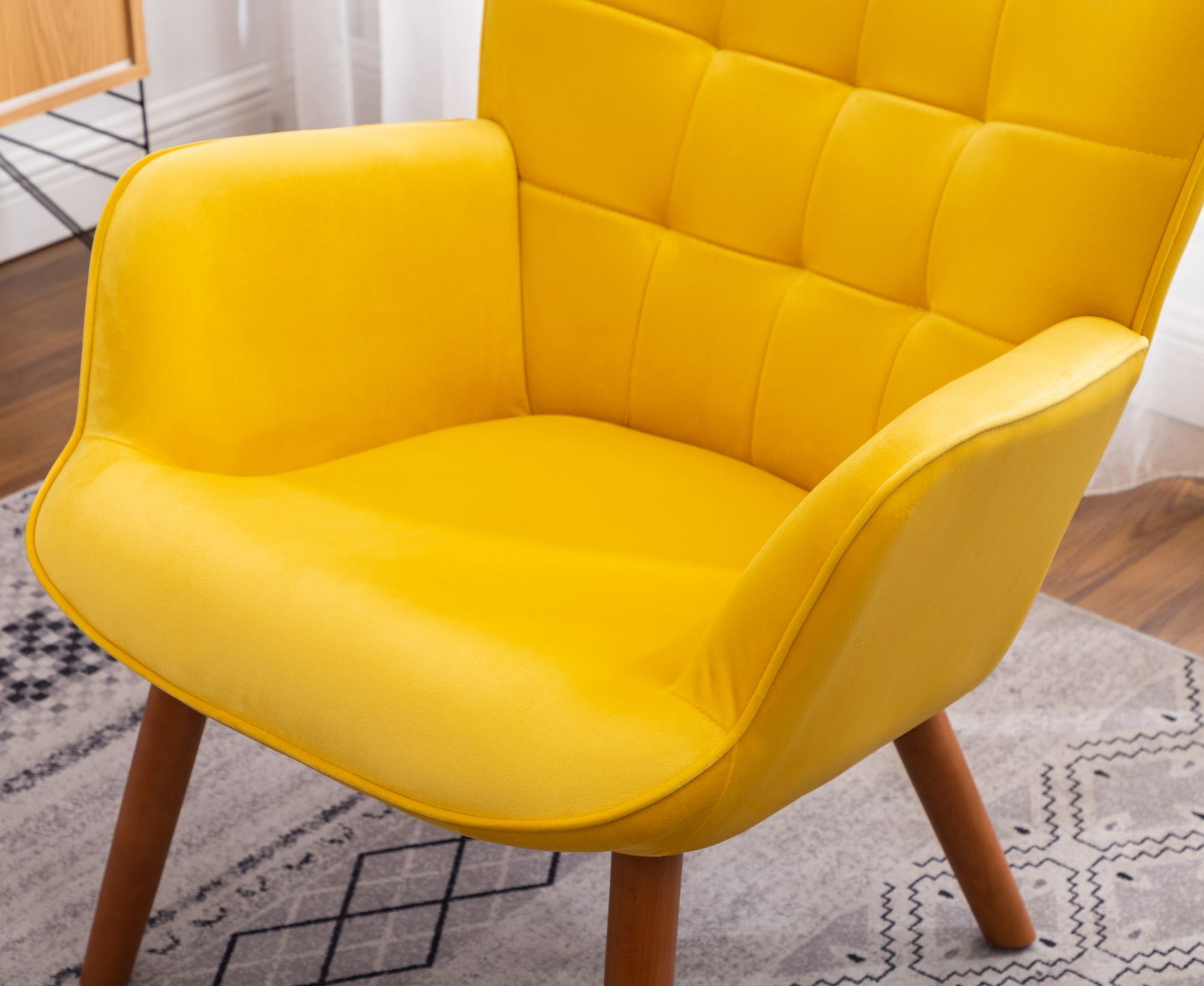 Leiria Contemporary Silky Velvet Tufted Accent Chair with Ottoman, Yellow image 7