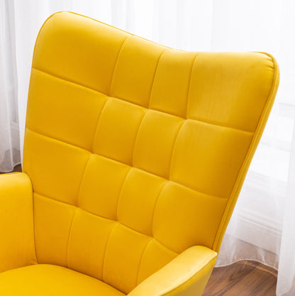Leiria Contemporary Silky Velvet Tufted Accent Chair with Ottoman, Yellow image 6