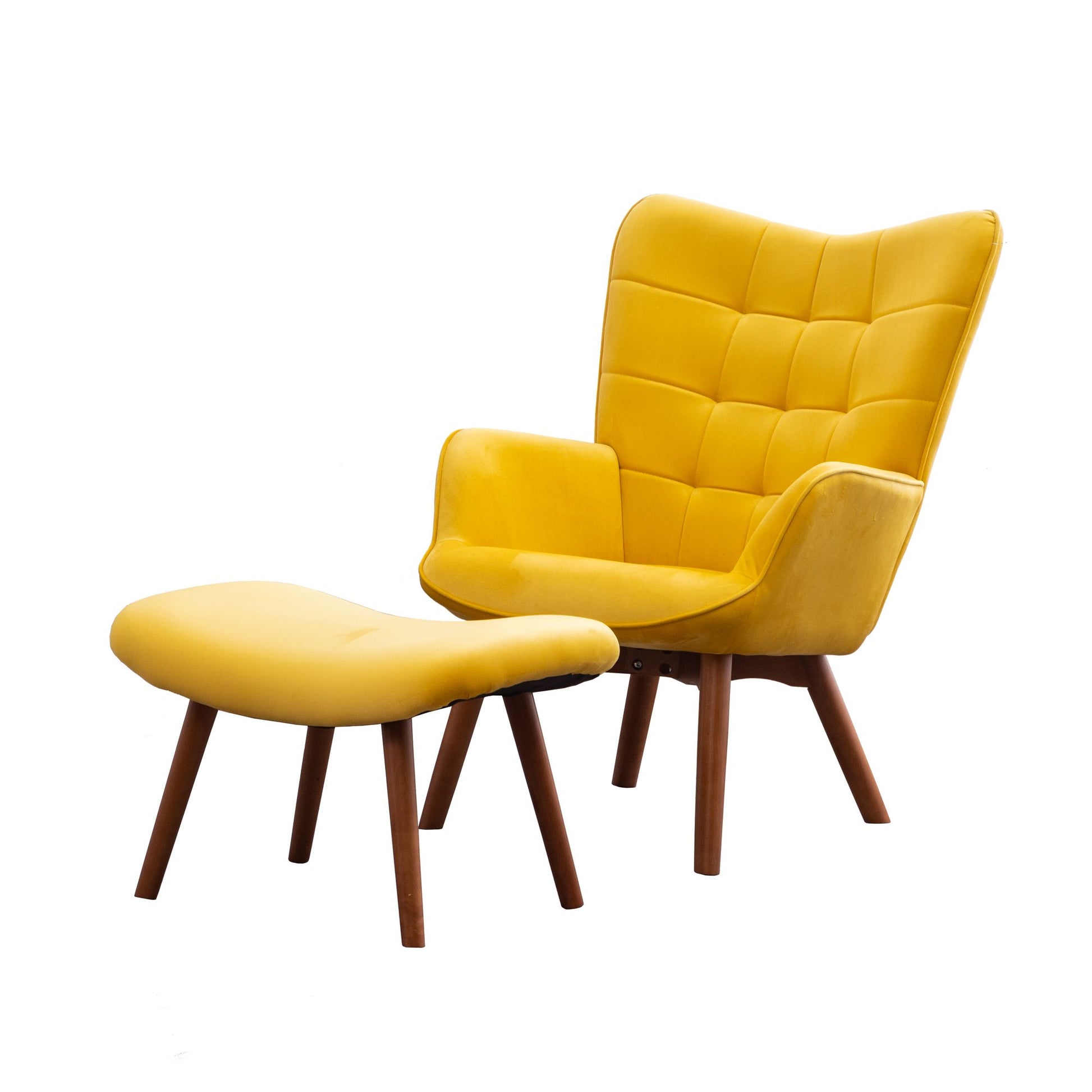 Leiria Contemporary Silky Velvet Tufted Accent Chair with Ottoman, Yellow image 11