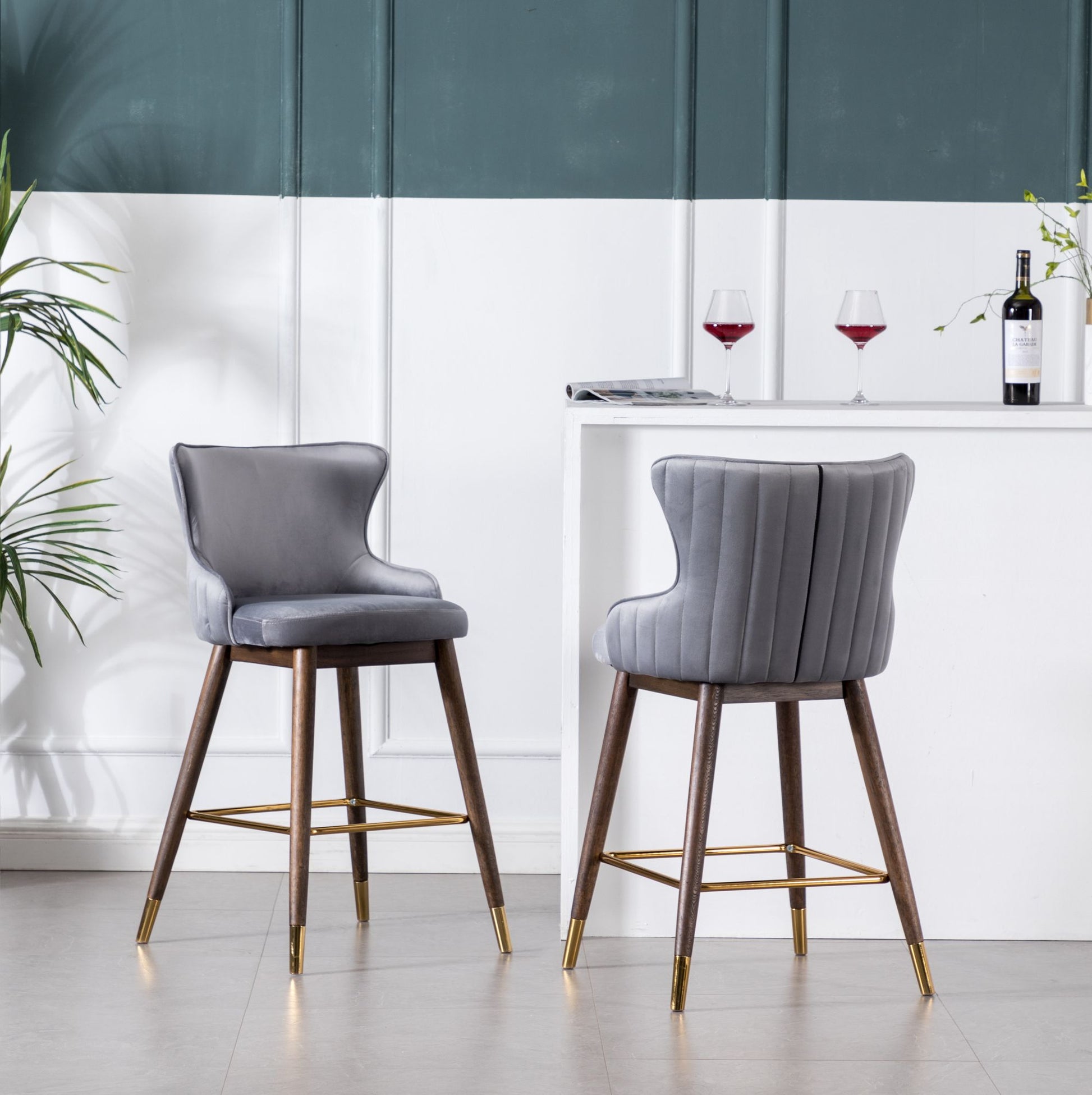 Leland Fabric Upholstered Counter Height Wingback Stools, Set of 2, Gray image 6